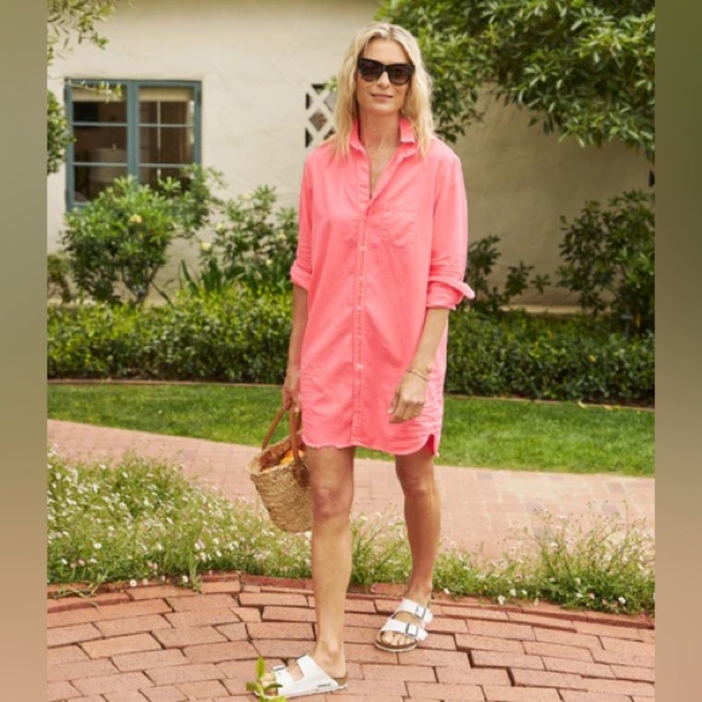 Frank & Eileen- Mary- Wild Strawberry- Bright Pink Button-Up Shirt Dress